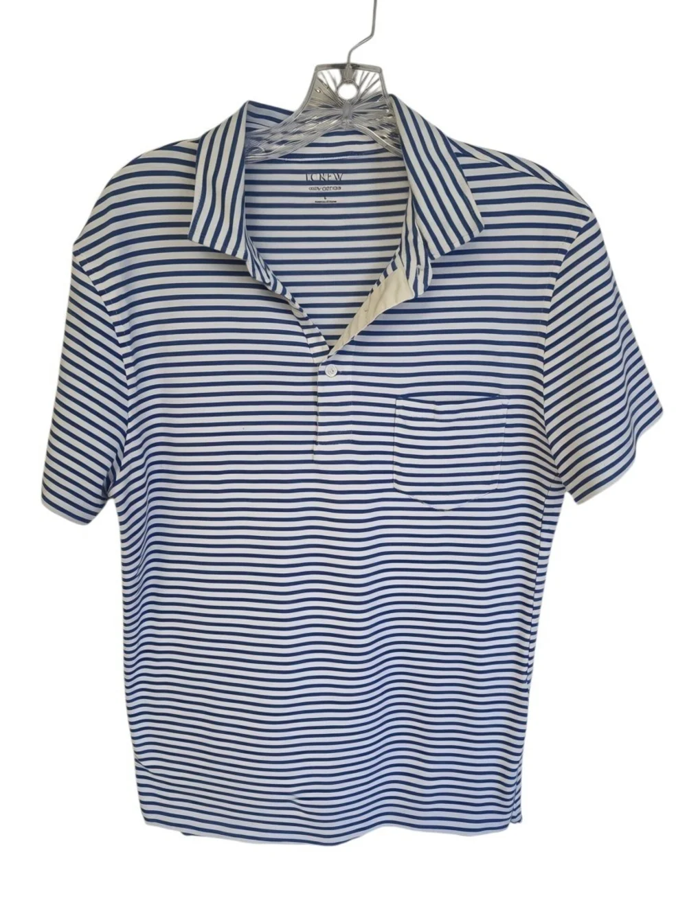J. Crew Striped Blue and White Short Sleeve Polo with Pocket